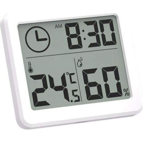Sabir Digitales Lcd-thermometer Für Innenräume Mit Temperaturanzeige (c/f), Hygrometer, Wecker Und 10–70 °c, Weiß