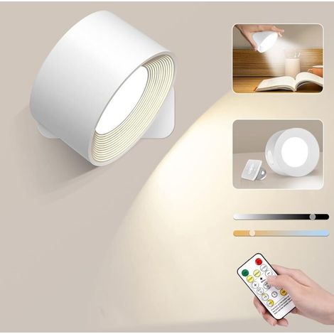 Sabir Wandleuchte Für Den Innenbereich, Kabellose Nachttischlampe Mit 10 Helligkeitsstufen Und 3 Farbtemperaturen, Berührungsempfindliche Led-wandleuchte Mit Fernbedienung Und Um 360° Drehbarer Lesela