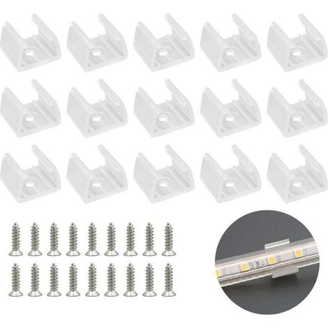 Sabir Weiße 50-teilige Led-streifen-befestigungsclips, Led-neon-montagehalterungen, Inklusive Schrauben Für 12 Mm Bis 14 Mm Silikon-led-neon-streifen