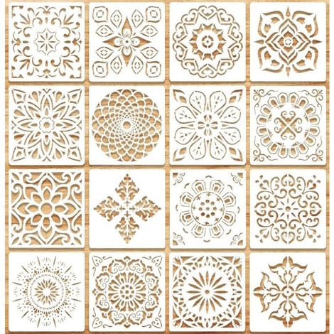 Sabir Wiederverwendbare Mandala-schablone, Malschablone Zum Bemalen Von Holz, Stein, Stoffen, Metall, Möbeln Und Für Die Schablonenmalerei, Mandala-airbrush-malschablone (16 Stück)