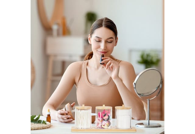 relaxdays Make-Up Organizer Wattestäbchenbehälter mit Tablett