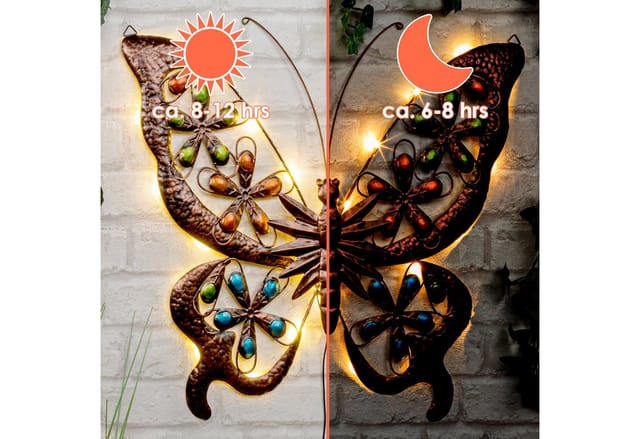 Spetebo Wanddekoobjekt Solar Schmetterling in bronze (Artikel, 1 St., inklusive Solar Modul), Wandbild mit 24 LED warm weiß