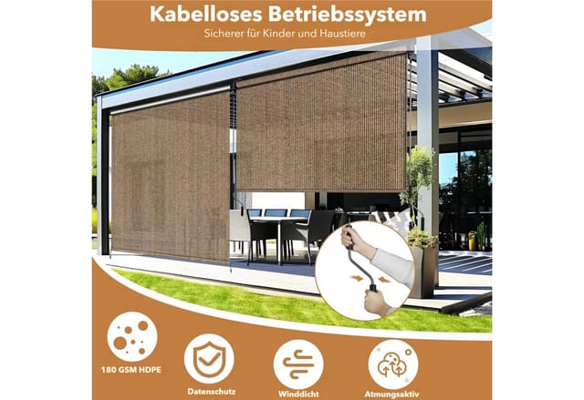 TLGREEN Senkrechtmarkise Vertikalmarkise,HDPE-Schattentuch (für Terrassenpergola,Balkonmarkise, 2-St., Aluminiumrohr mit kabelloser Kurbelbedienung) für Balkon,errasse,Garten,Veranda