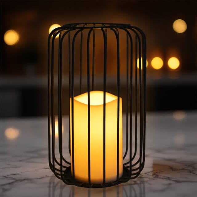 Spetebo LED Windlicht Metall Gitter Windlicht schwarz mit LED Kerze - 22 x 14 cm, LED fest integriert, warm weiß, mit Timer Funktion