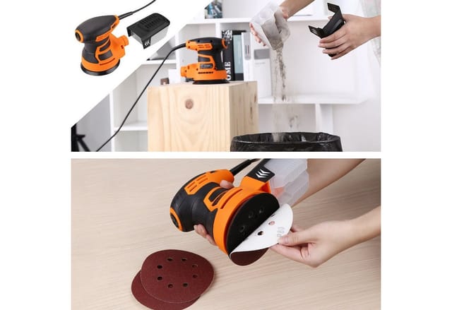 DOVAMAN Exzenterschleifer 125 mm, 350W, 6 variable Geschwindigkeit, 12 Schleifscheiben, max. 13000 U/min, mit Kabel, Ergonomischer Griff