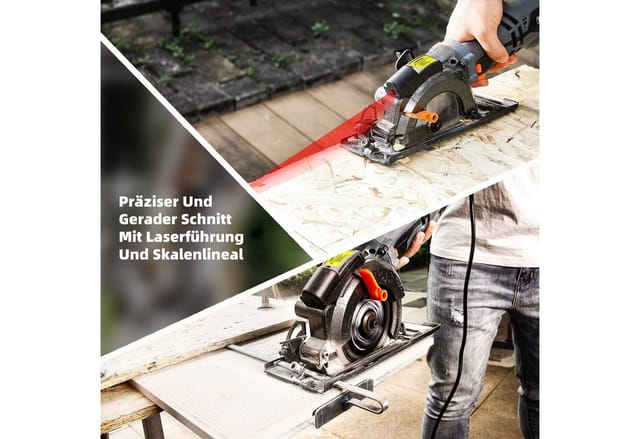 DOVAMAN Handkreissäge mit Laser, 710W 115mm, Metall-Zusatzgriff, 6 Sägeblätter, kabelgebunden