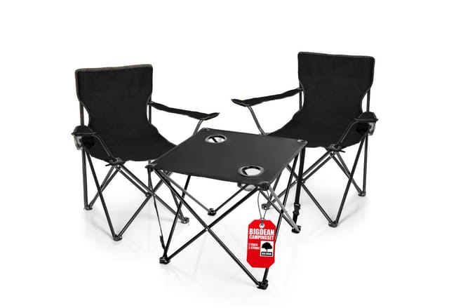 BigDean Campingstuhl 2 Stück Faltstuhl & Campingtisch praktisch & ideal für unterwegs (Set, 3 St), Ideal für Festival, Open-Air, Angeln, Camping