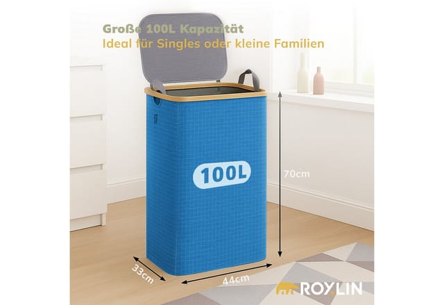 Roxlin Wäschekorb Wäschekorb 100L mit Deckel & herausnehmbarer Tasche, faltbar & tragbar