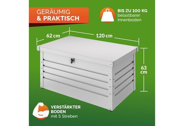 Gardebruk Auflagenbox, Metall Gasdruckfeder Abschließbar Balkon Keller 385L Weiß