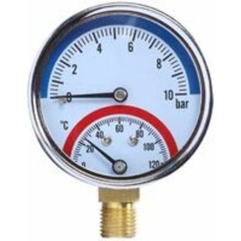 Sabir – Temperaturanzeige 0–10 Bar – Thermometer 0–120 °c – G1/2"-anschluss Unten – Übersichtliche Anzeige Für Druck Und Temperatur