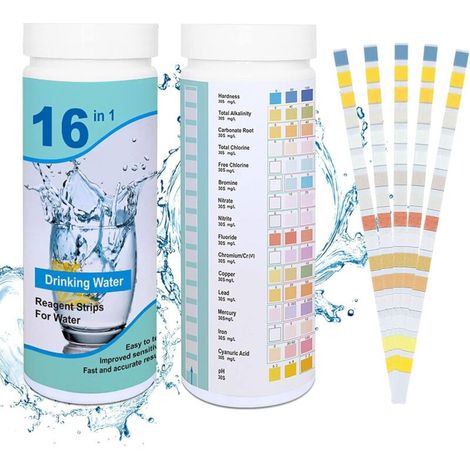 Sabir 50 Stück Schwimmbad-teststreifen, 16-in-1-ph-teststreifen, Trinkwasser-teststreifen, Analysestreifen, Wasserteststreifen, Schwimmbad-teststreifen-set, Trinkwasseranalyse
