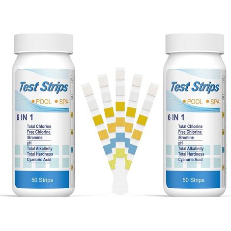 Sabir 6-in-1 Pool-brom-spa-teststreifen, Ph-pool-teststreifen Zur Wasserqualitätsmessung (chlor, Brom, Alkalinität, Cyanursäure, Wasserhärte) - Universaltester (100 Stück)