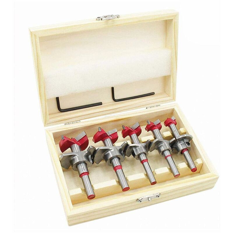 Holzbohrer, 5er-pack (ø 15-35 Mm) Holzsenkerformung Verstellbarer Positionierungsbohrer-satz, Hartmetall-lochsäge Mit Tiefenanschlag (tiefenbereich 10-40 Mm)