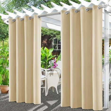Sabir Outdoor-vorhänge, Wasserdichter Pergola-vorhang, Terrassenvorhang, Sonnenschutzvorhang Für Balkon, Terrasse, Veranda, Pergola, Pavillon (132 X 213 Cm, Beige)