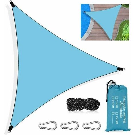 Sabir Dreieckiges Sonnensegel, 3 X 3 X 3 M, Wasserdichtes Dreieck-sonnensegelgewebe Mit Uv-schutz Und Atmungsaktivem Hdpe-gewebe, Inklusive Seil, Für Terrasse, Garten, Pool Und Außenbereich, Blau