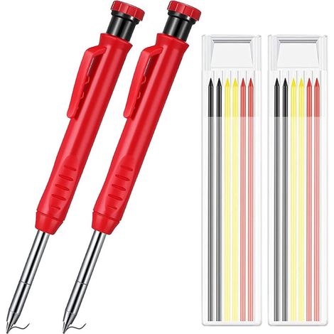 Sabir Set Mit 2 Druckbleistiften Inklusive Minen Zum Zeichnen Und Für Holzarbeiten, Mine, Schwarz, Gelb, Rot, 120,28,28 Cm / 4,72,01,11,11 Zoll