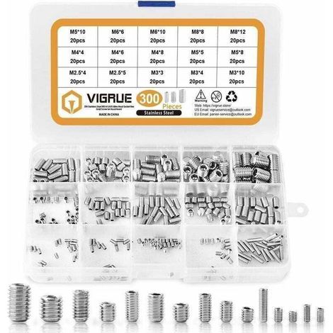 Sabir 300-teiliges Set M2,5, M3, M4, M5, M6, M8 Innensechskantschrauben, Sortiment Edelstahl-innensechskantschrauben