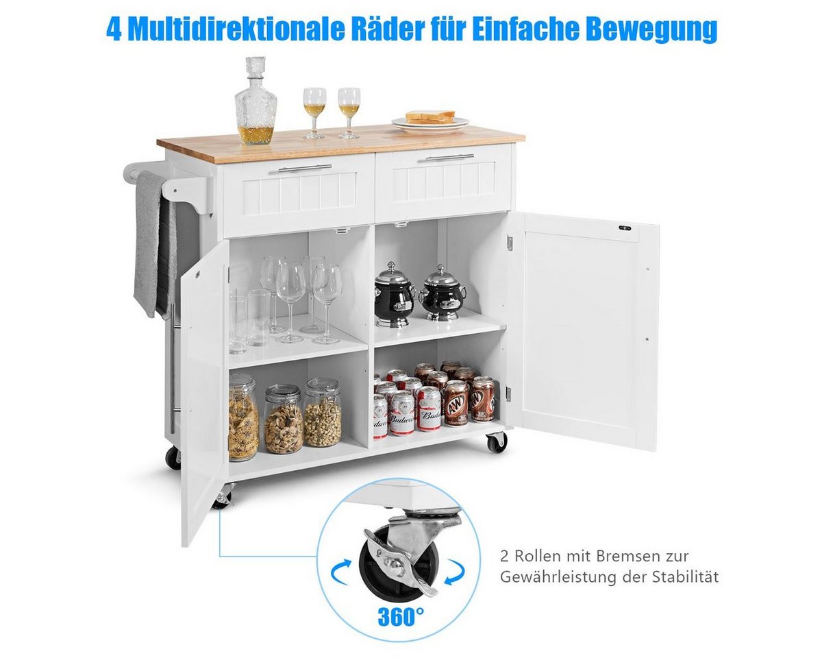 COSTWAY Küchenwagen mit Arbeitsplatte, Schubladen, Rollen, 94x45,5x94,5cm