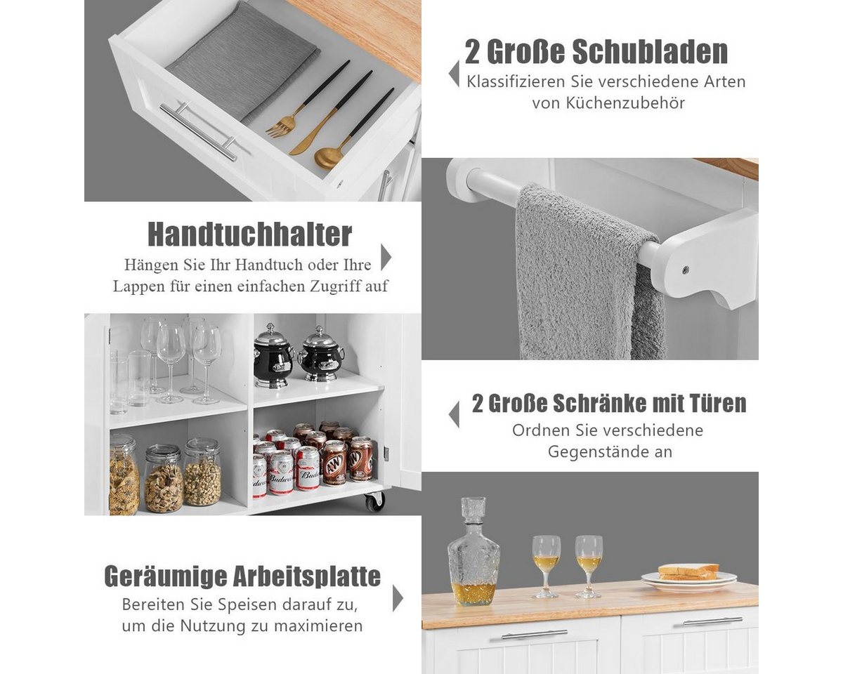 COSTWAY Küchenwagen mit Arbeitsplatte, Schubladen, Rollen, 94x45,5x94,5cm Bild 2