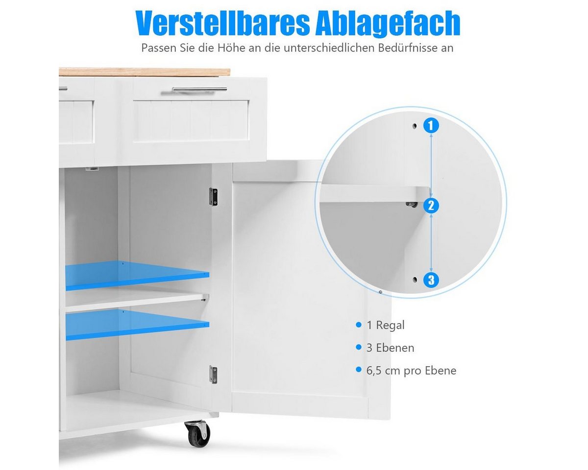 COSTWAY Küchenwagen mit Arbeitsplatte, Schubladen, Rollen, 94x45,5x94,5cm Bild 3