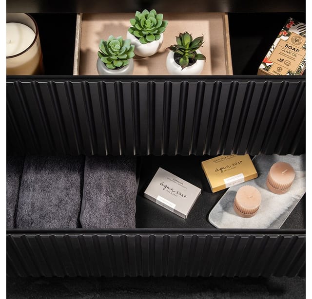 Lomadox Waschbeckenschrank NEWPORT-56-BLACK 80 cm Waschtisch-Unterschrank 40 cm tief Badschrank schwarz 2 Auszüge