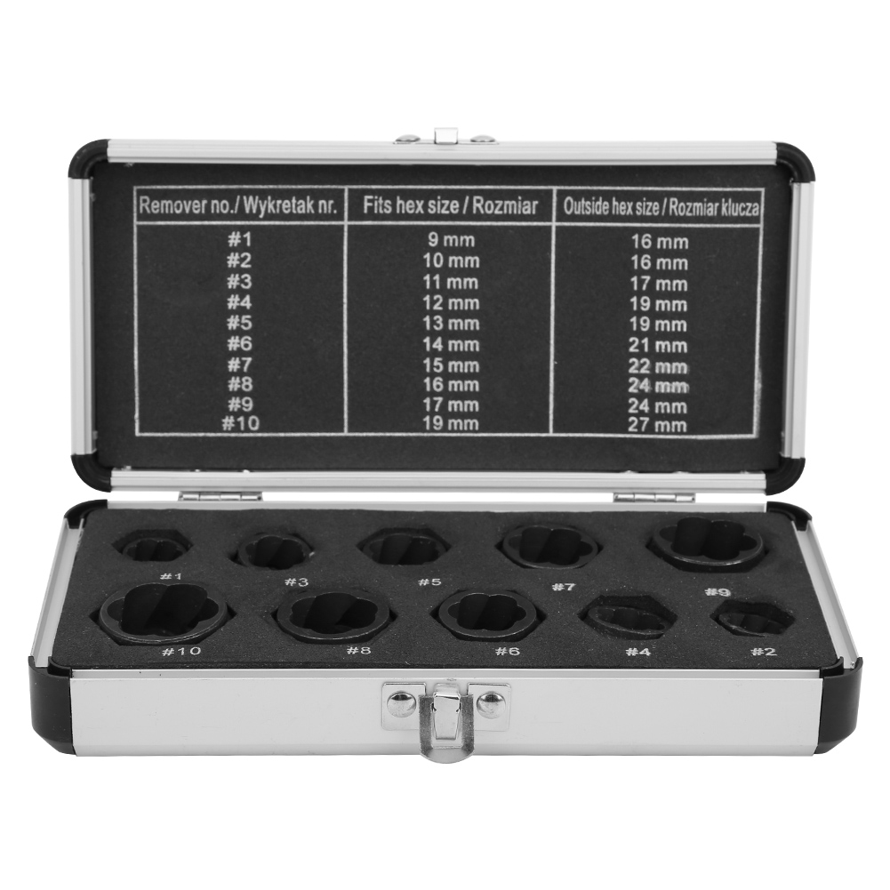 10-teiliges Ausdreher-set Aus Schwarzem Stahl Für Beschädigte Muttern Und Bolzen Mit Aluminiumkoffer
