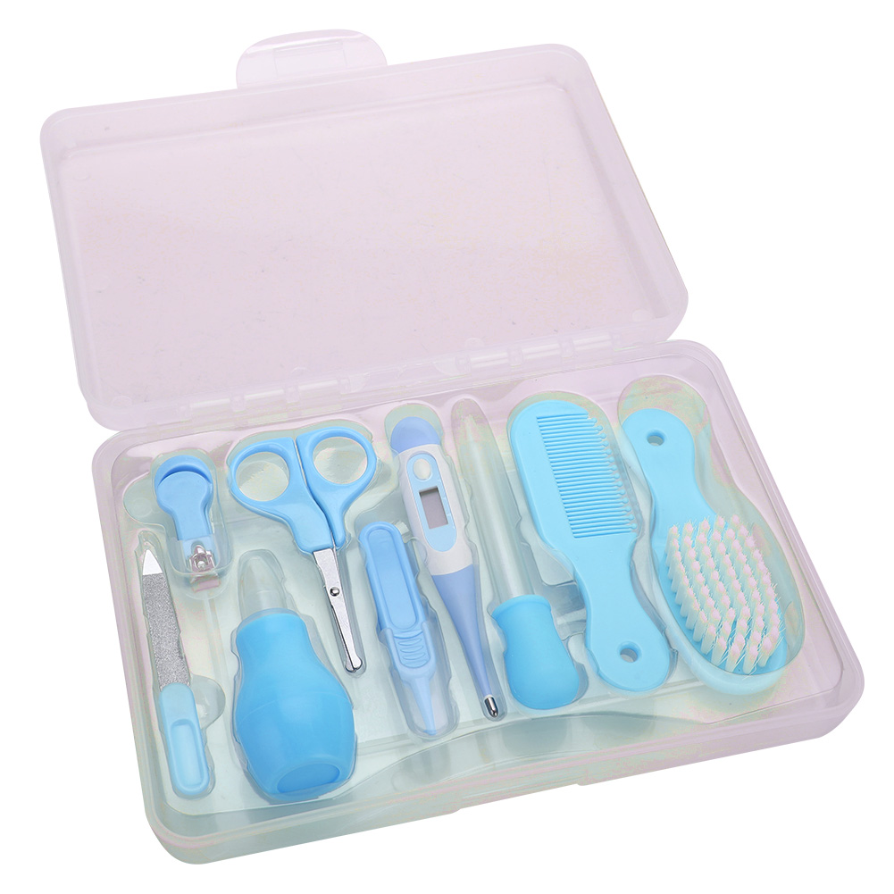9-teiliges Babypflegeset: Nagelknipser, Schere, Haarbürste Und Kamm In Blau