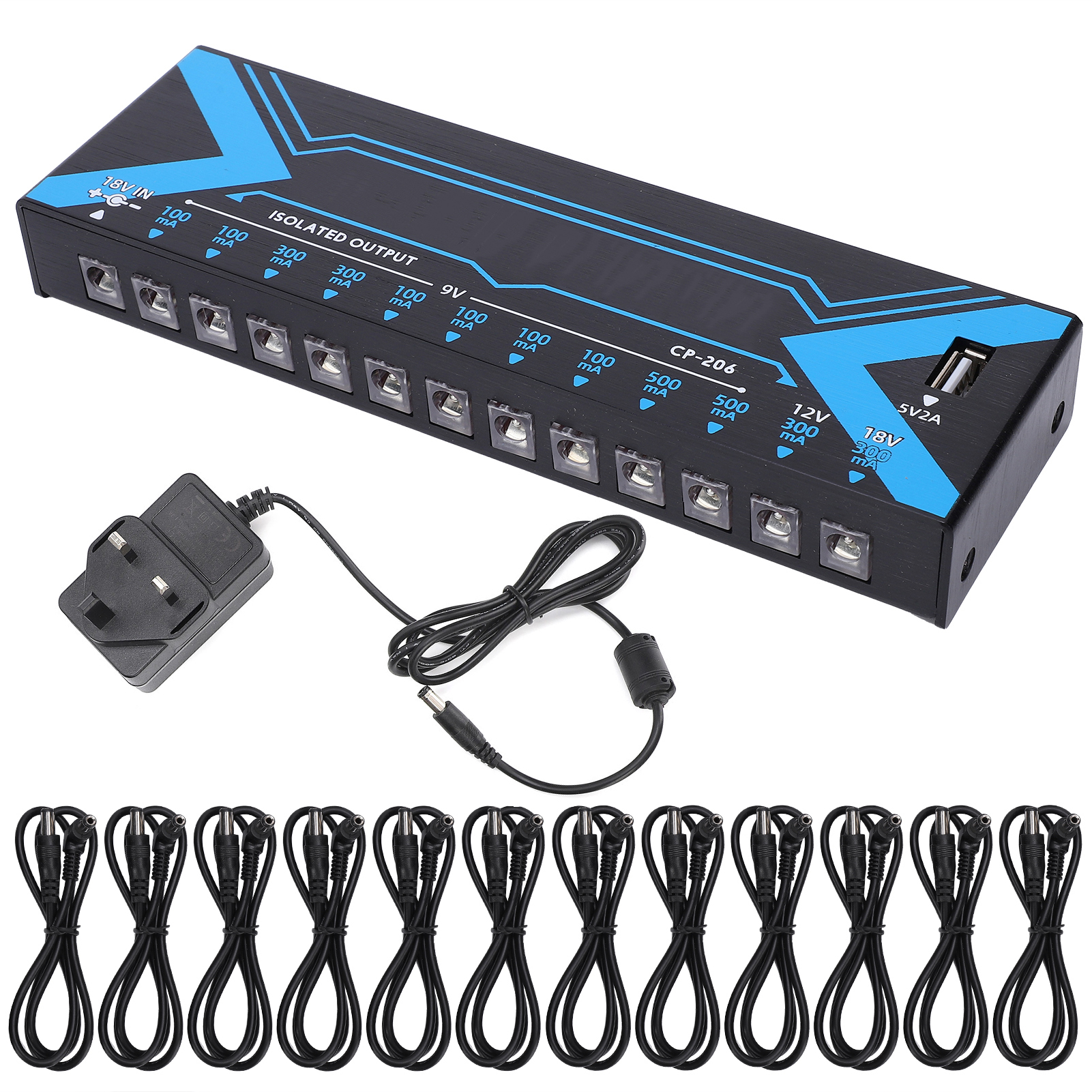 Gitarren-netzteil Mit 12 Ausgängen Und Kurzschlussschutz Für Effektpedale, 100-240 V (uk-stecker)