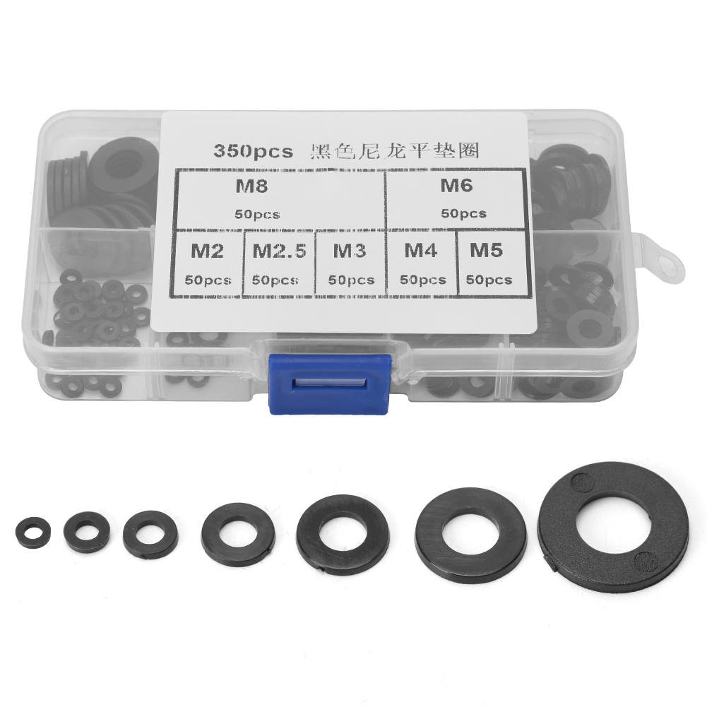 Set Mit 350 Schwarzen Nylon-unterlegscheiben M2 Bis M8 Für Heimwerkerarbeiten Und Reparaturen