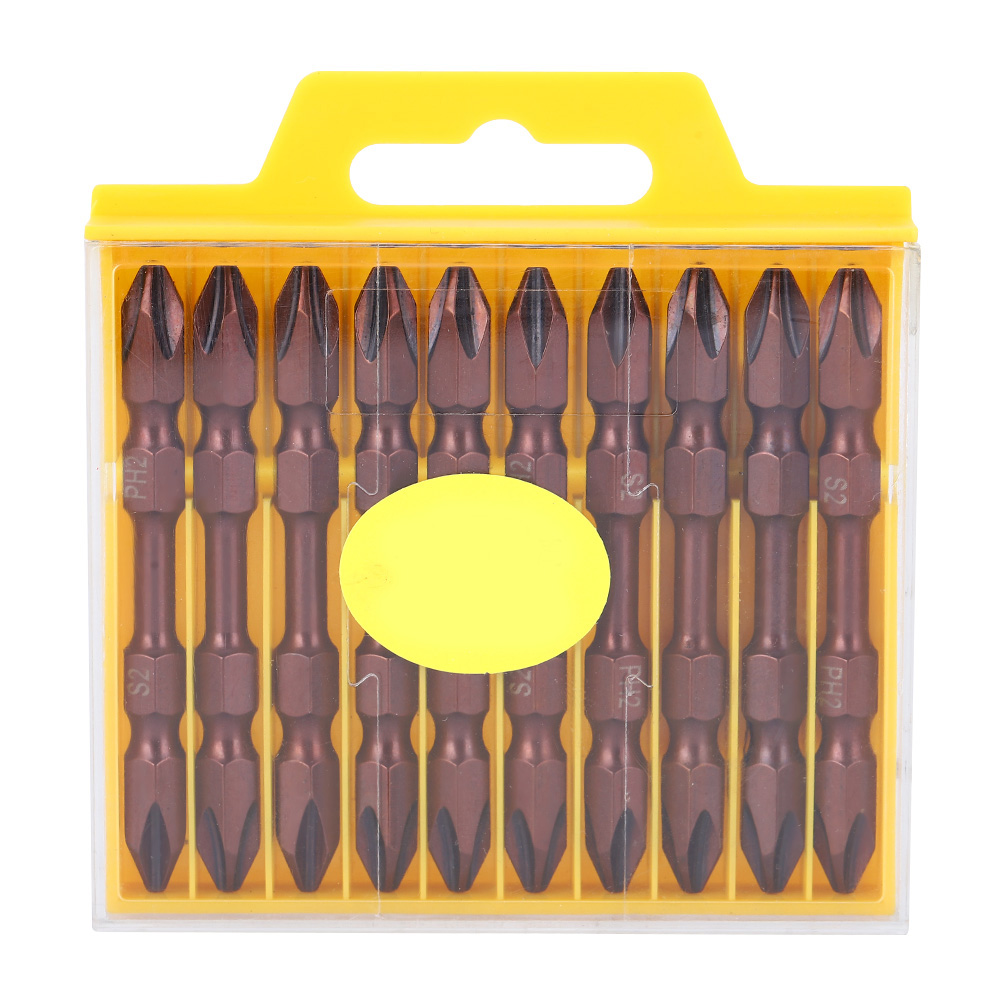 10-teiliges Set Doppelkreuz-schraubendreherbits Aus Chrom-vanadium-stahl, Magnetisch, 65 Mm, Antikmessing