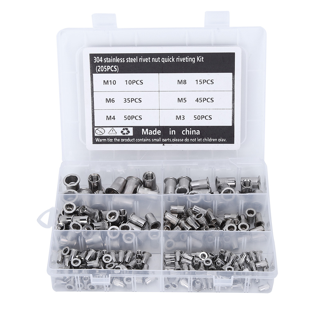 205-teiliges Edelstahl-schnellspreiznieten-sortiment M3-m10 Mit Transparenter Box