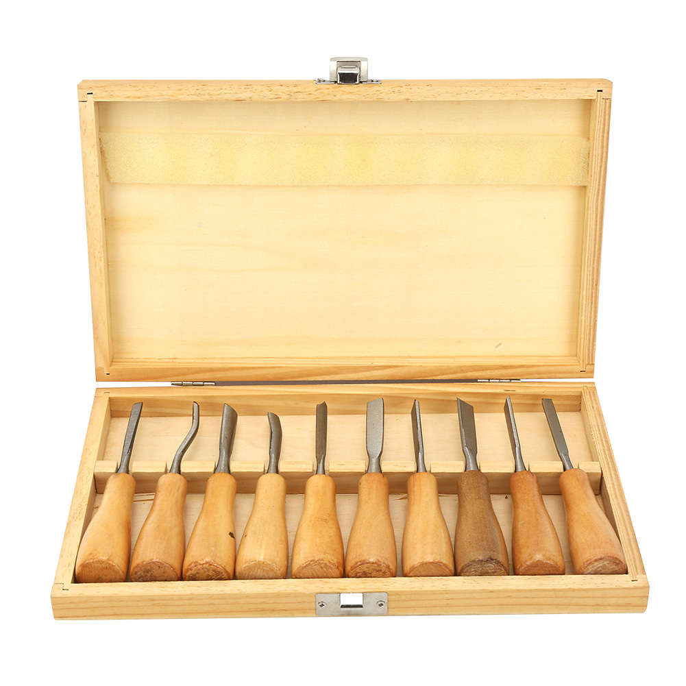 10-teiliges Set Holzbearbeitungsmeißel Mit Buchenholzgriffen Und Gehärteten Stahlklingen Zum Holzschnitzen