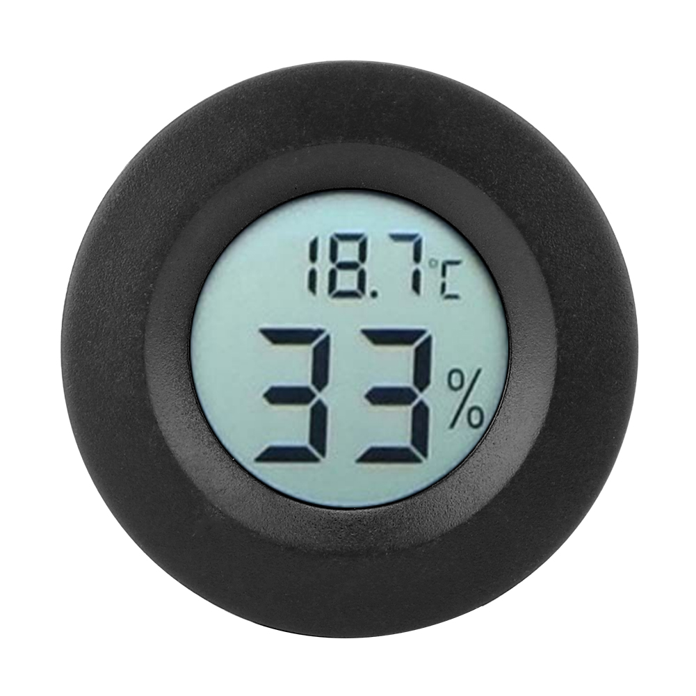 Mini-runddisplay Mit Digitalem Lcd-thermometer Und Hygrometer Für Den Innenbereich – Misst Temperatur Und Luftfeuchtigkeit – Schwarz