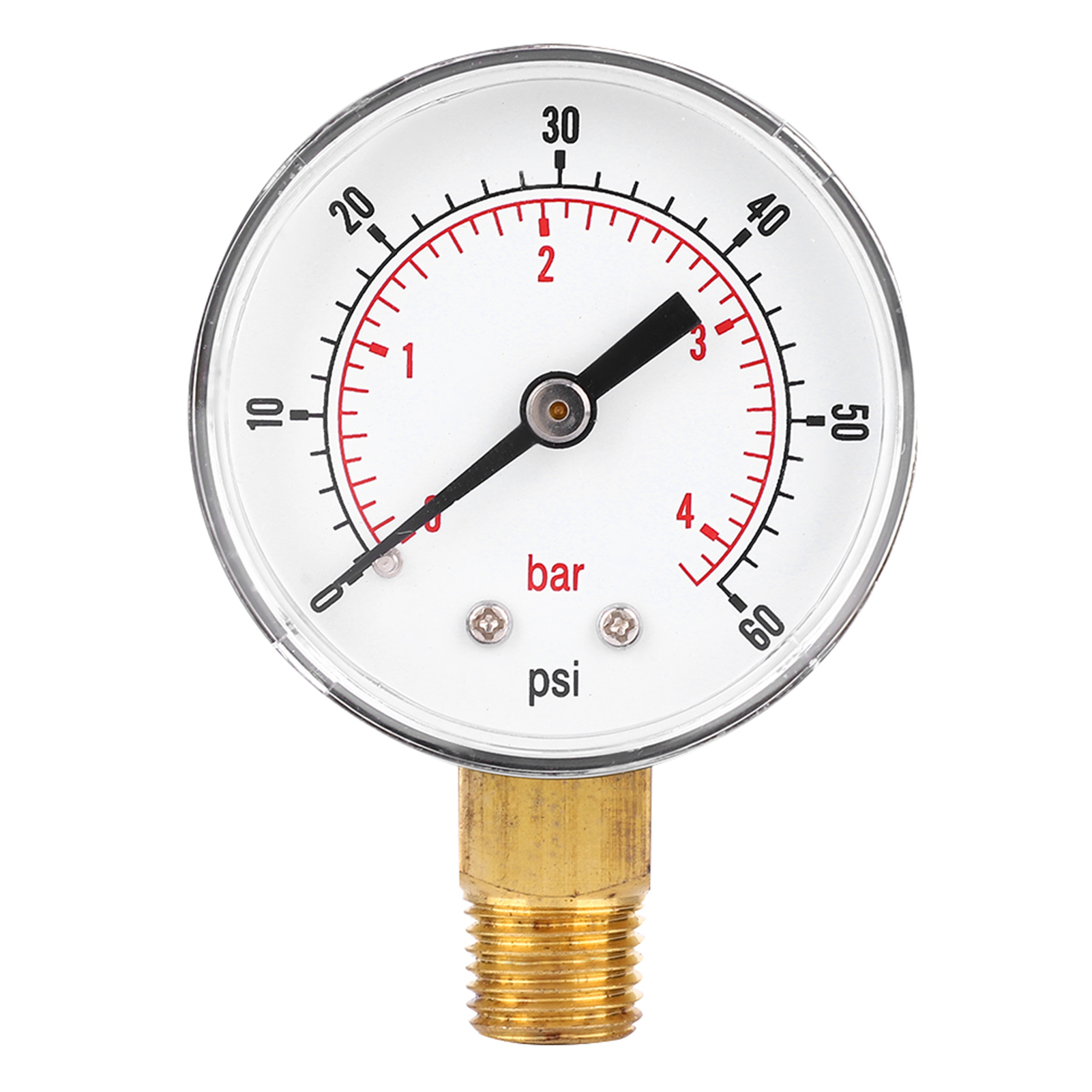 50-mm-manometer Mit Messinggewinde 1/4 Bspt Für Kraftstoff, Luft, Öl, Gas, Wasser (0–60 Psi 0–4 Bar)