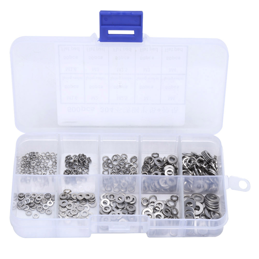500-teiliges Set Aus Edelstahl-flachscheiben Und Federdichtungen M1,6 M2 M2,5 M3 M4