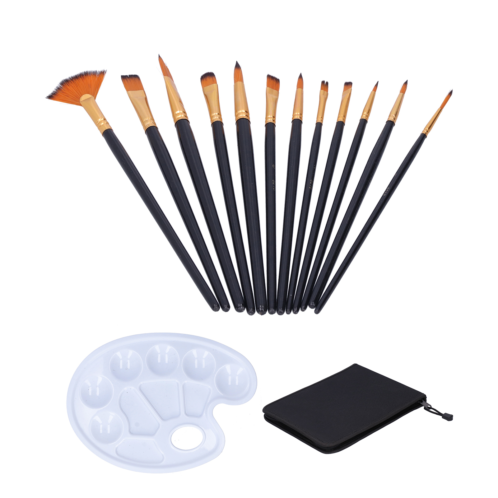 12 Professionelle Nylonpinsel Für Aquarell, Öl Und Acryl - Set Mit Palette Und Etui Typ317