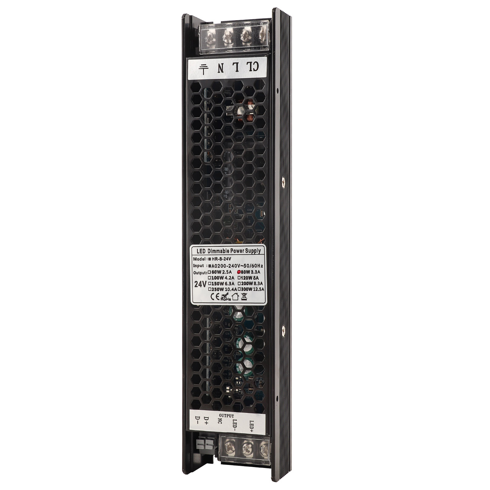 Hocheffizientes, Dimmbares 80-w-schaltnetzteil – Scr, 0–10 V, Pwm, Dali-steuerung – 24 V/3,3 A