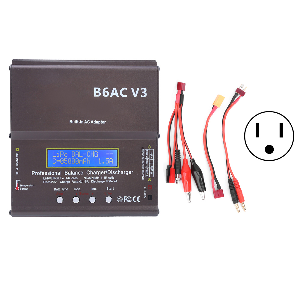 Intelligentes 80-w-balancer-ladegerät Für Ni-mh- Und Ni-cd-akkus, Modell B6acv3, Wechselstromeingang 100–240 V (us-stecker)