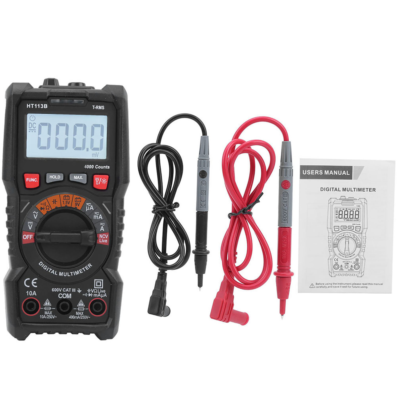 Das Tragbare Digitalmultimeter Ht113b Misst Wechsel- Und Gleichspannung, Stromstärke, Widerstand Und Kapazität.