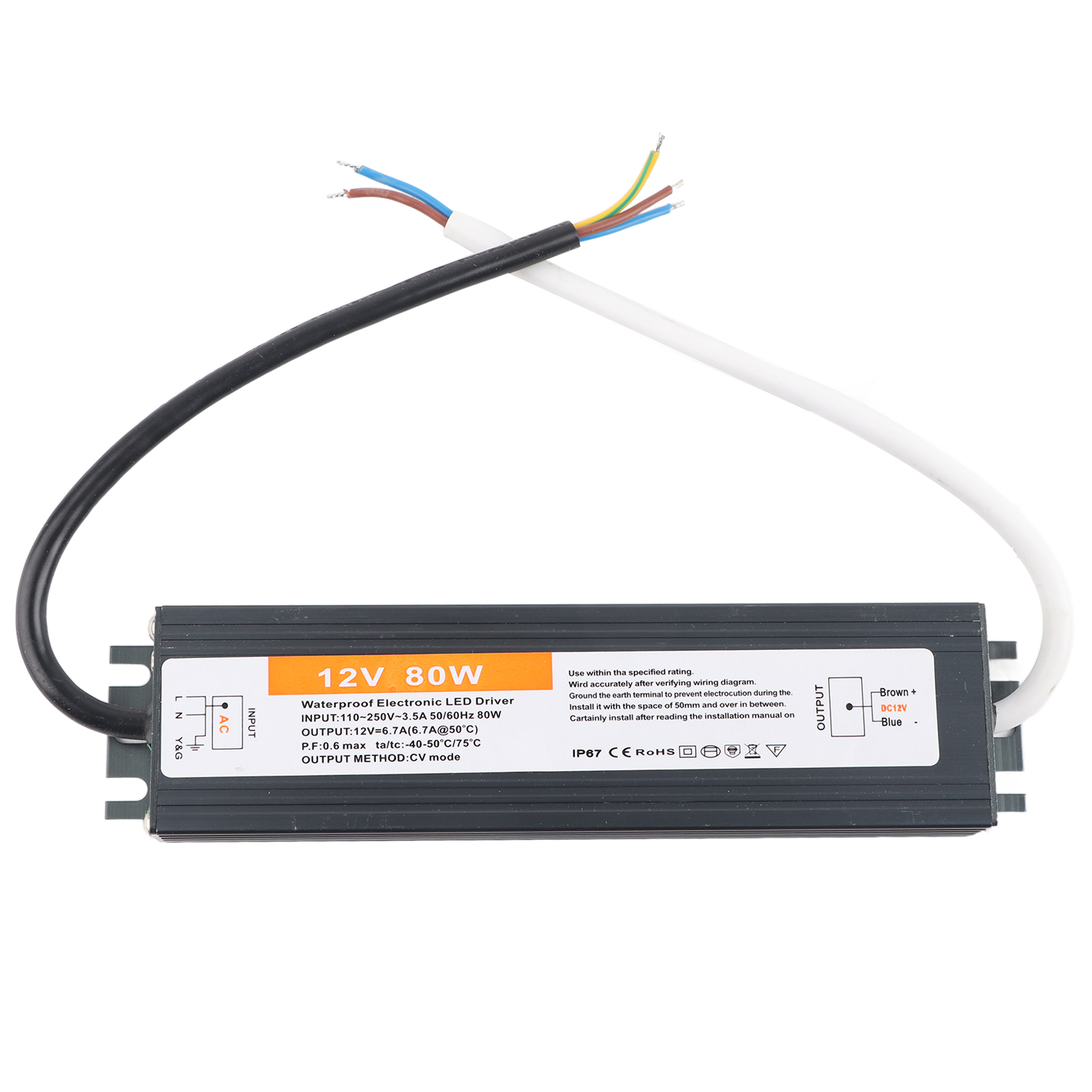 Ultradünnes, Wasserdichtes 80-w-led-netzteil, Wechselstromeingang 110–250 V, 50/60 Hz, Gleichstromausgang 12 V Für Beleuchtung
