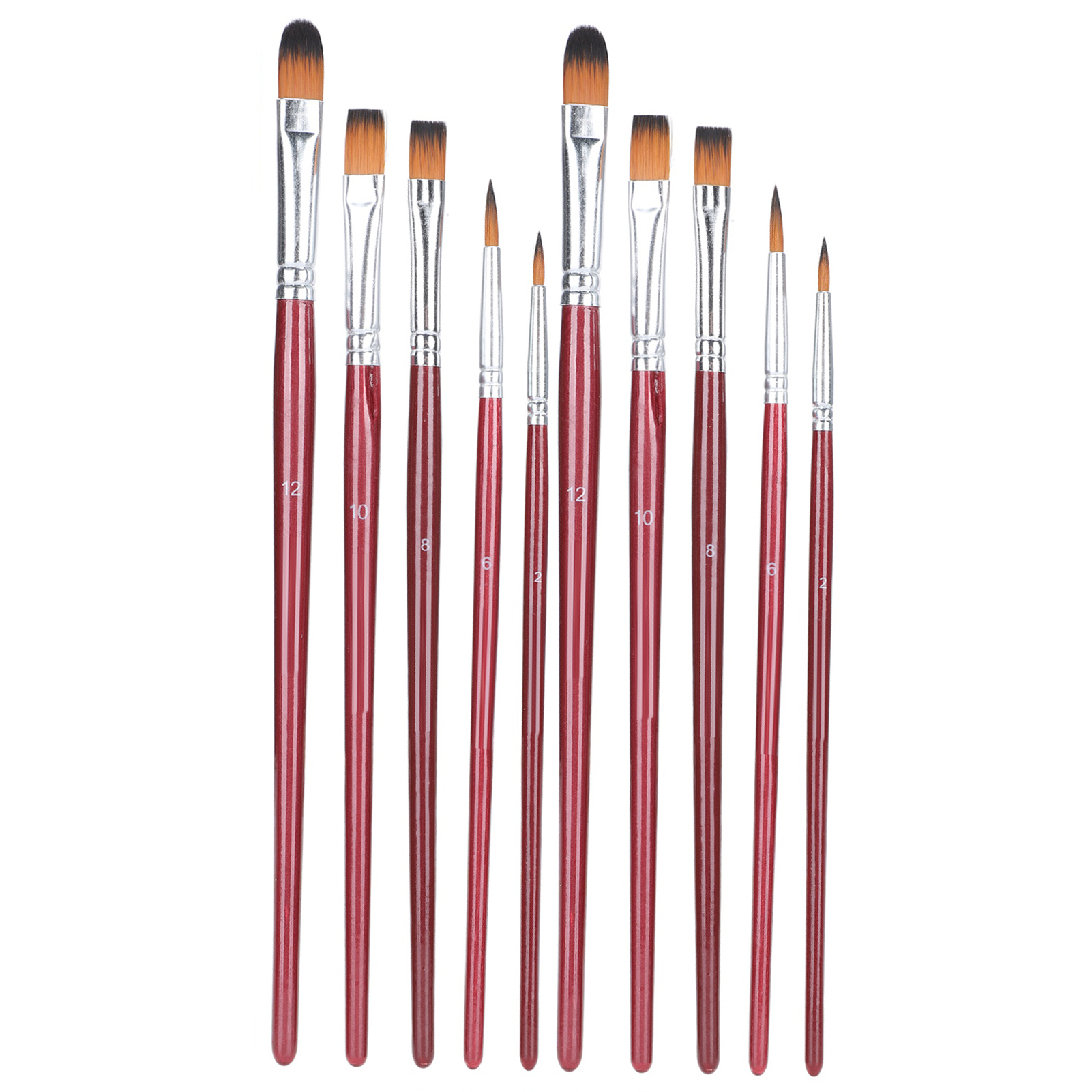 Set Mit 10 Künstlerpinseln Für Öl-, Acryl-, Aquarell- Und Gouachemalerei – Burgunderfarbene Zeichenpinsel