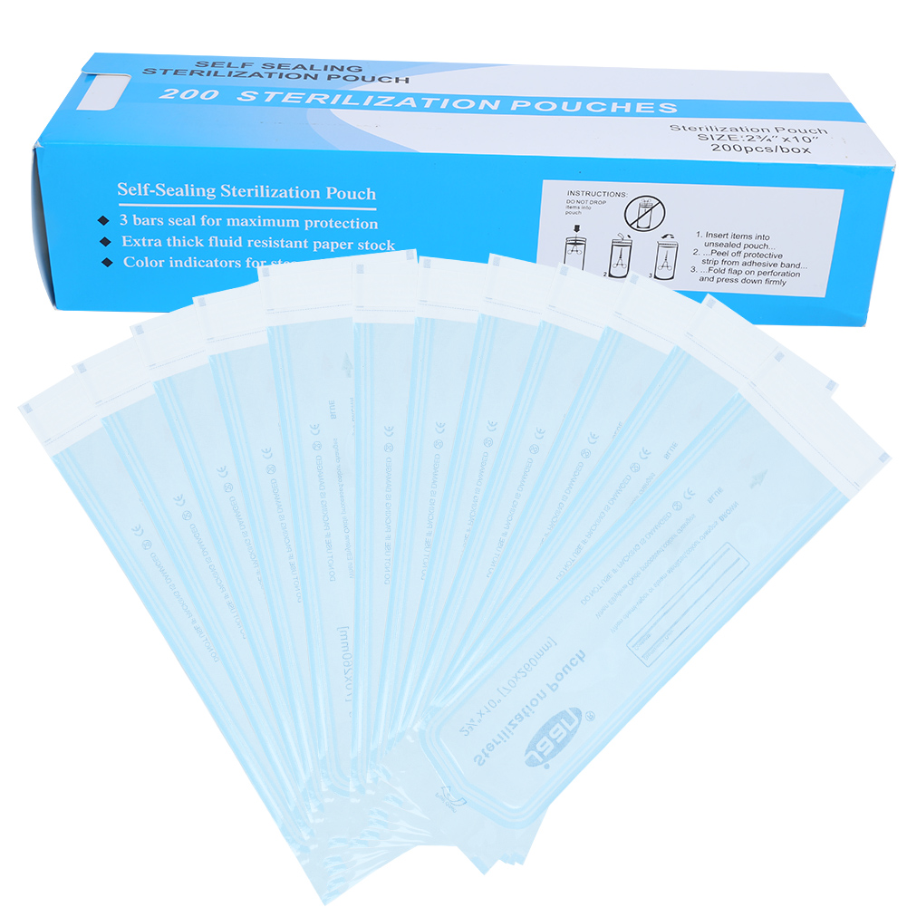 200 Selbstklebende Beutel Für Zahnärztliche Instrumente, Blaue Transparente Pvc-sterilisationsbeutel (70 X 260 Mm)