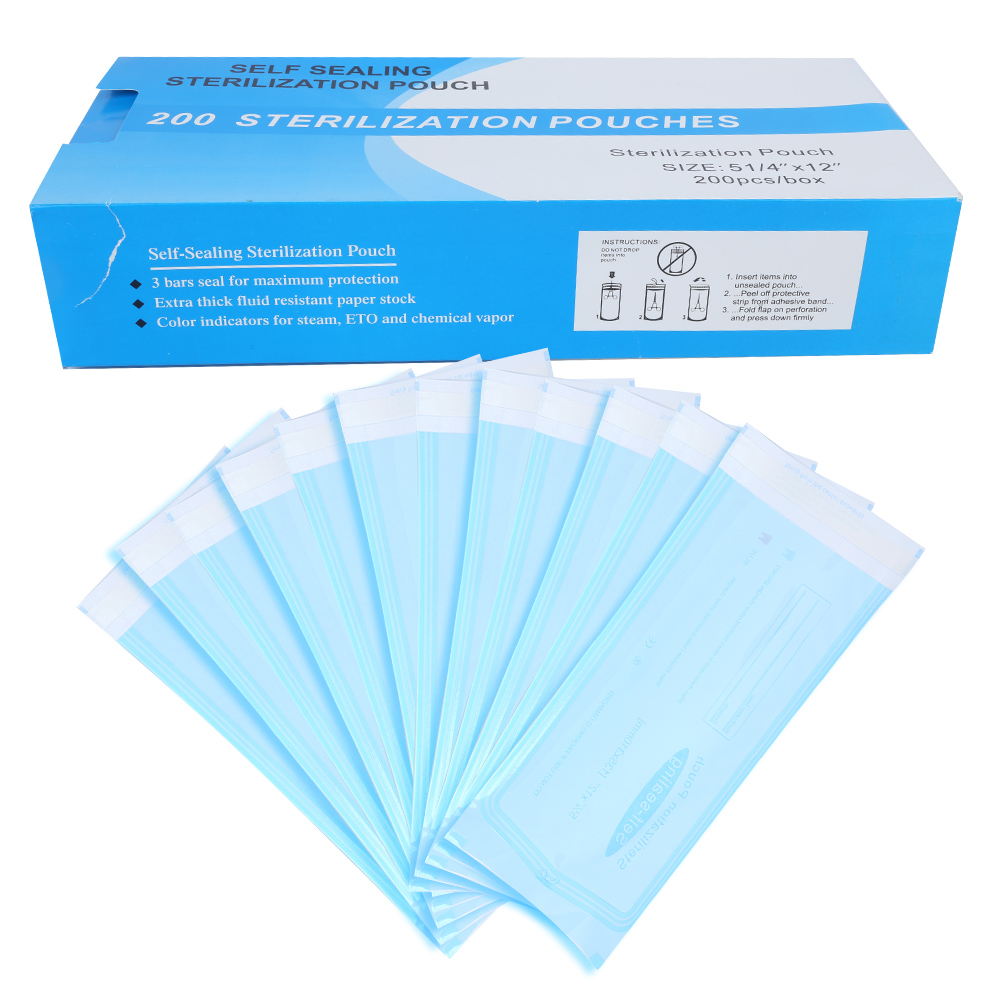 200 Selbstklebende Sterilisationsbeutel Für Die Zahnmedizin – Blaue, Transparente Pvc-beutel (135 X 310 Mm)