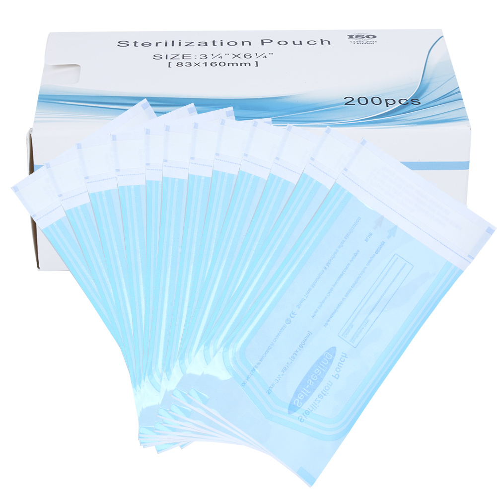 200 Selbstklebende Beutel Für Zahnärztliches Zubehör, Sterilisierbare Blaue Transparente Pvc-beutel (83 X 160 Mm)