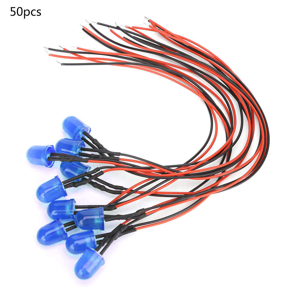 50 Blaue 12v 0,06w 10mm Leds Mit 20cm 26awg Kabel, Für Industriezubehör