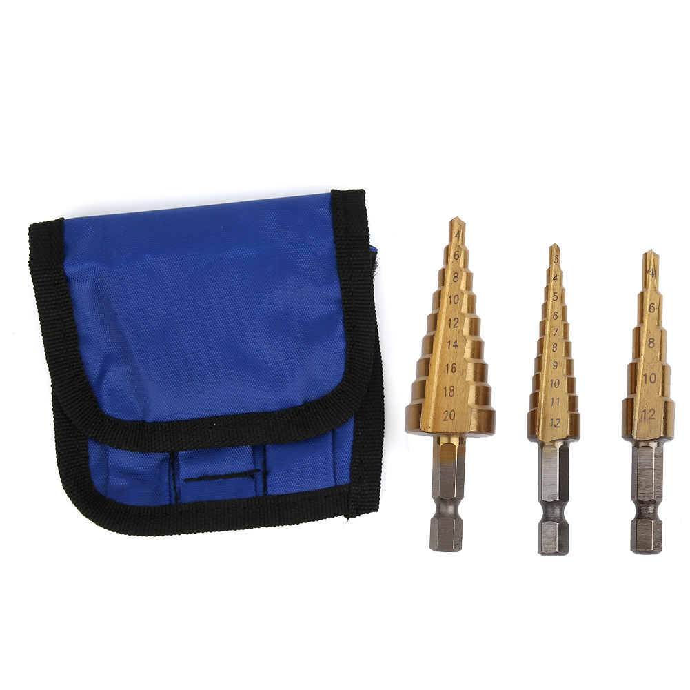 3-teiliges Hss-stufenkegelbohrer-set 312/4-12/20 Mm, Sechskantschaft Für Metallbohrungen