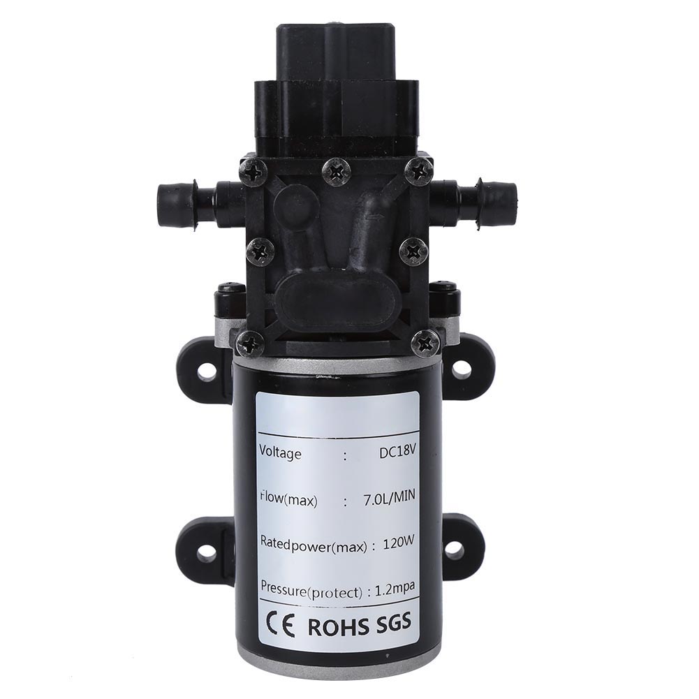 Intelligente 12-v-gleichstrom-hochdruckmembranpumpe, 120 W, Fördermenge 7 L/min, 10-mm-wasserauslass Rechts, 18-v-motor