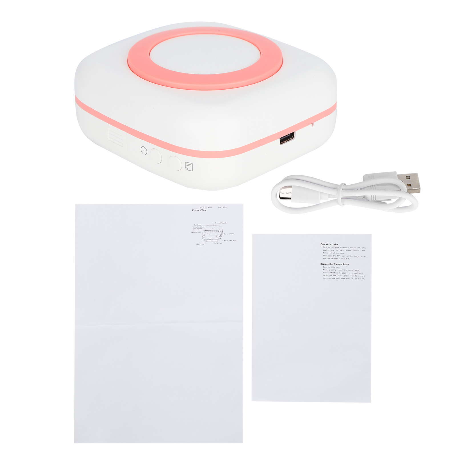 Tragbarer Thermodrucker 8,8 X 8,5 X 3,7 Cm, 800-mah-akku, Typ-c-anschluss, Rosa Farbe, 200 Dpi, Für Miniaturdrucke Und Etiketten.