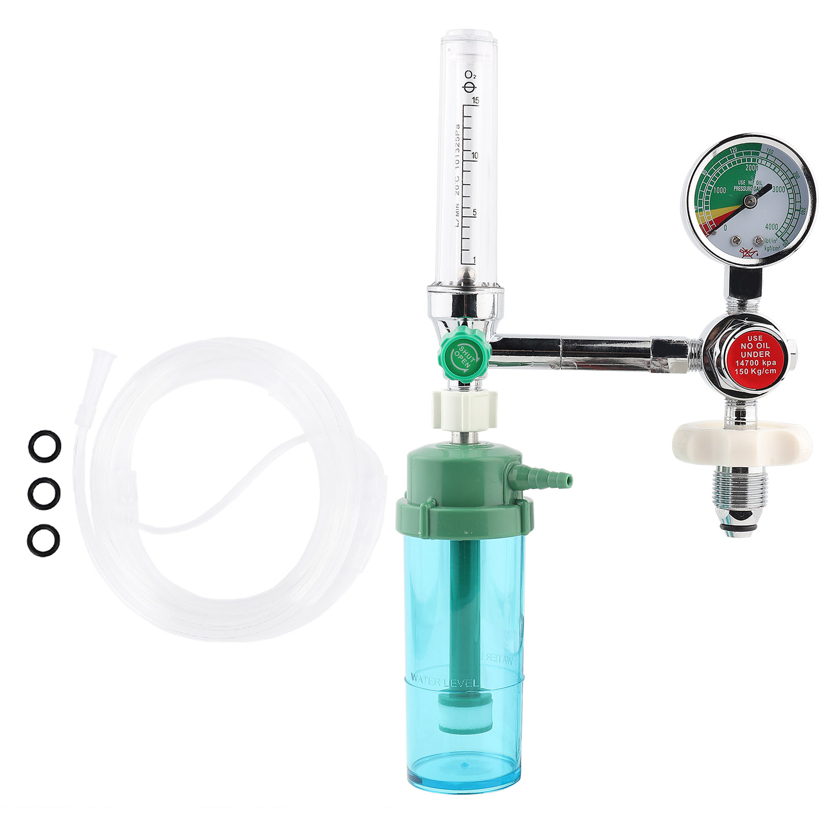 Sauerstoffregler Mit Manometer, Durchflussmesser Und Manuellem Ventil, G5/8-14 Außengewindeanschluss