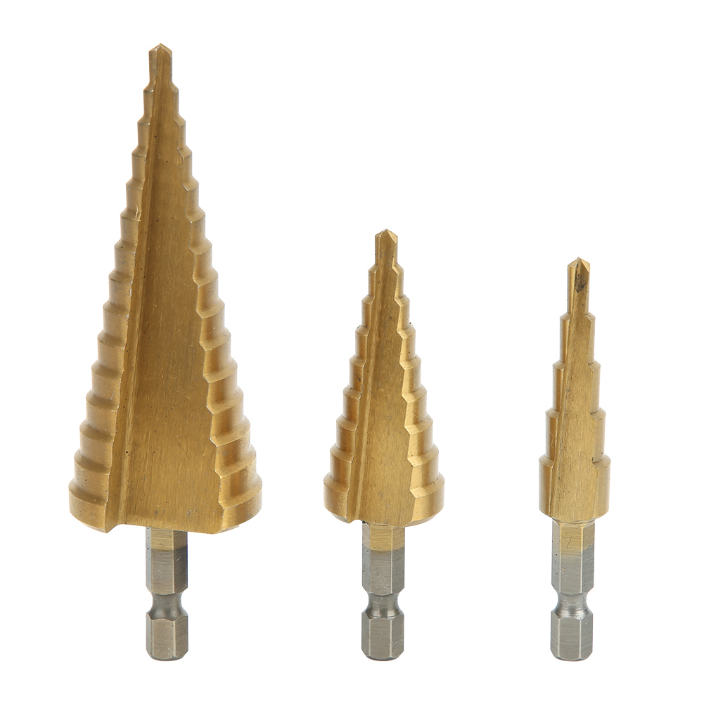 3-teiliges Stufenbohrer-set, 6,35 Mm Sechskantschaft, Hss-titanstahl, Aufweitbohrer